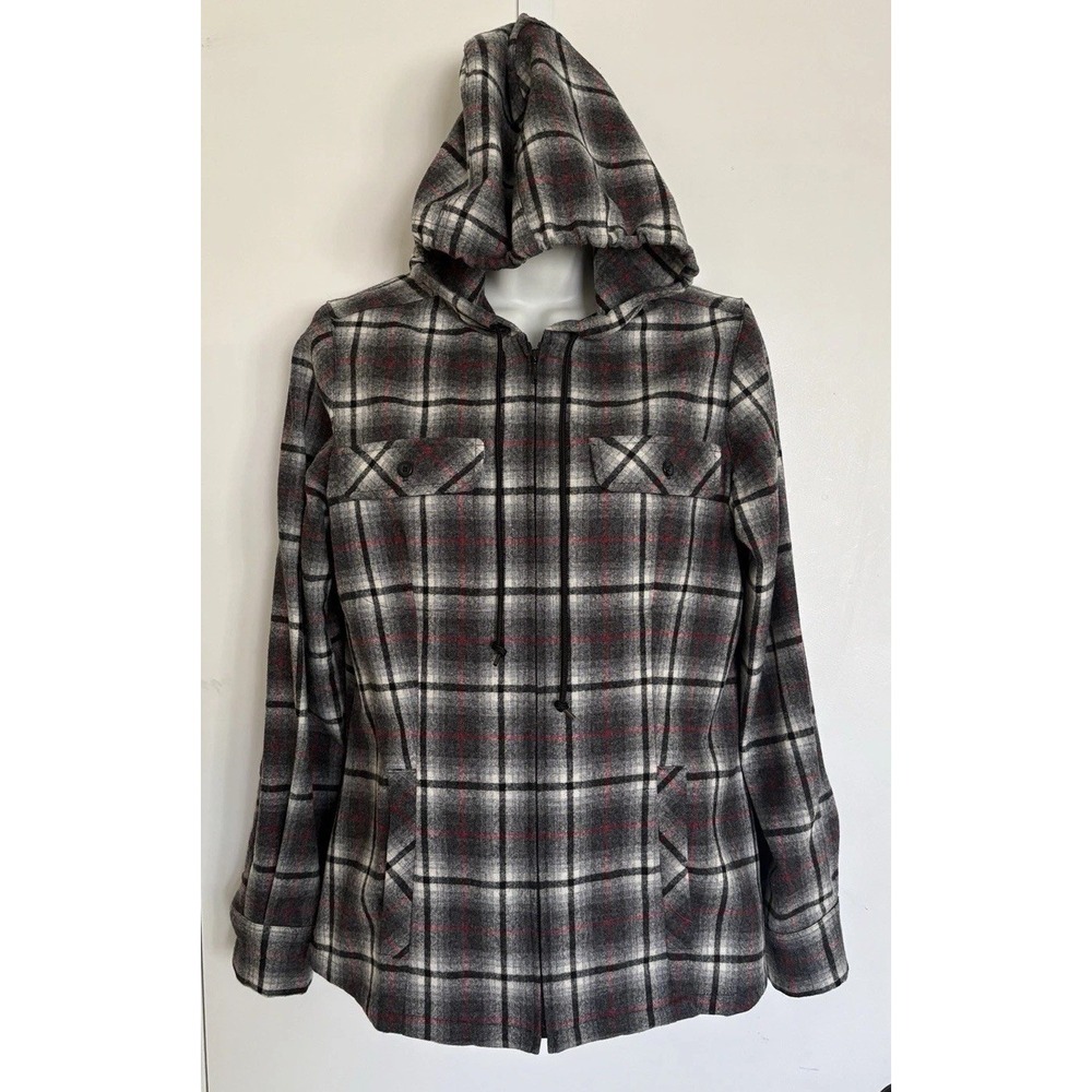 NEW Pendleton Womens Virgin Wool Plaid Full-Zip Boyfriend Hoodie Shacket S Black